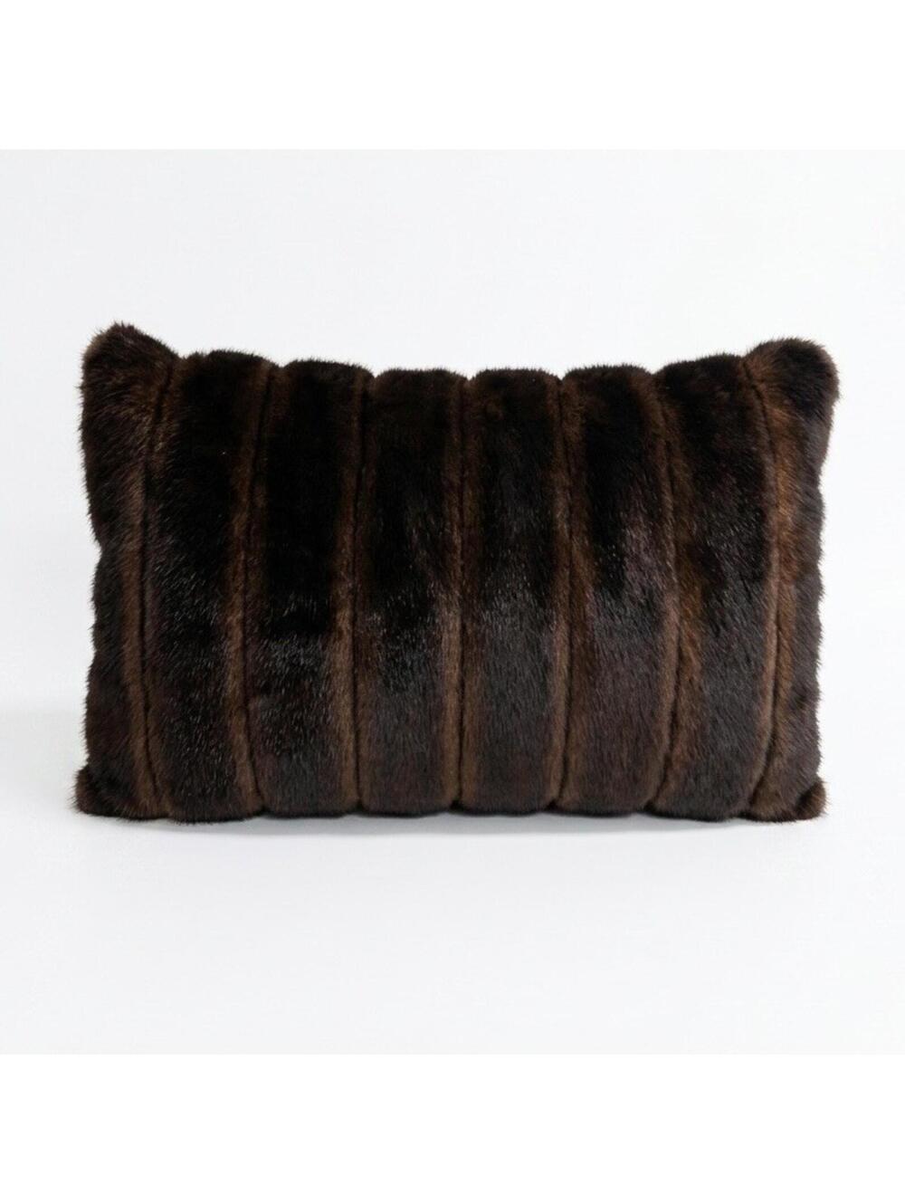 Threshold Brown Faux Fur Decorative Pillow (15 in x 12 in)